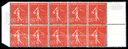 ** N°199i, 50c Semeuse, Impression Sur Raccord En Bloc De 10 Exemplaires Bdf. SUP (certificat)  Qualité: **  Cote: 825 E - Unused Stamps