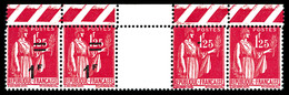 ** N°483h, 1f Sur 1f25 Paix, 2 Ex Surchargés Tenant à 2 Ex Non Surchargés, Haut De Feuille. SUP. R.R. (certificat)  Qual - Unused Stamps