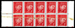 ** N°514, 1F Pétain, Impression Sur Raccord En Bloc De 10 Exemplaires Bdf. SUP (certificat)  Qualité: **  Cote: 650 Euro - Unused Stamps