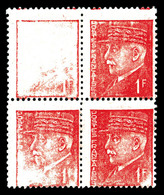 ** N°514, 1F Pétain, Impression Dépouillée En Bloc De 4. SUP (certificat)  Qualité: ** - Unused Stamps