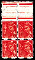 ** N°547d, 30c Mercure, Impression Sur La Gomme, Papier Vierge Au Verso En Bloc De Quatre Bdf. SUP. R. (certificat)  Qua - Unused Stamps