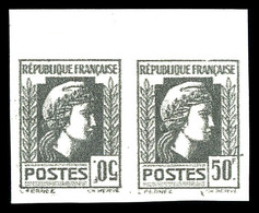 ** N°648Ca, (N° Maury), Non émis Marianne Non Dentelé: 50f Renversé Tenant à Normal En Paire Hdf. SUP (certificat)  Qual - Unused Stamps