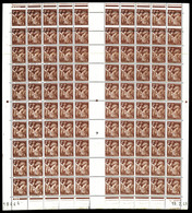 ** N°653, 2F Iris, Impression Sur Raccord + 20ex Piquage à Cheval En Feuille Complète De 100 Exemplaires. SUP (certifica - Unused Stamps