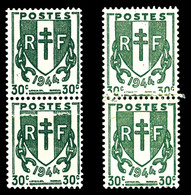 ** N°671, 30c Chaines Brisées, Impresssion Sur Raccord Sur 2 Paires (vert Et Vert-foncé). TB  Qualité: ** - Unused Stamps