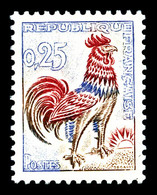 ** N°1331d, 25c Coq, Papier Fluor Jaune Vif, SUP (certificat)  Qualité: **  Cote: 900 Euros - Unused Stamps