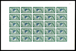 (*) N°143, 45c Vert Et Bleu: Impression De Luxe Sur Bristol En Feuille Complète De 25 Exemplaires, R.R.R (certificat)    - Ganze Bögen