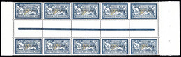 ** ANDORRE N°21, 5F Bleu Et Chamois En Panneau De 10 Exemplaires Avec Interpanneau, Bon Centrage, Fraîcheur Postale. SUP - Unused Stamps