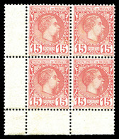 ** MONACO N°5, Charles III, 15c Rose En Bloc De Quatre Cdf, Fraîcheur Postale, Superbe (certificat)   Qualité: ** - Andere & Zonder Classificatie