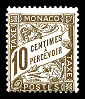 ** MONACO Taxe, N°4, 10c Brun. SUP (certificat)  Qualité: **  Cote: 1125 Euros - Unused Stamps
