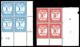 ** MONACO Taxe, N°27/28, Paire Taxe De 1932:, Les 2 Valeurs En Blocs De 4 Cdf, Très Bon Centrage. SUP (certificat)  Qual - Unused Stamps