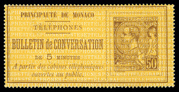 (*) MONACO Téléphone, N°1, 50c Brun Sur Jaune, TB (certificat)  Qualité: (*)  Cote: 575 Euros - Telefoonzegels