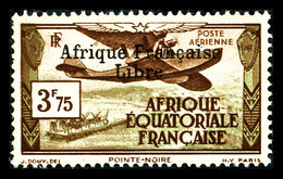 * AFRIQUE EQUATORIALE PA, N°16, 3f 75 Surchargé 'FRANCE LIBRE', Quasi **. TB (signé Brun)  Qualité: *  Cote: 270 Euros - Ongebruikt