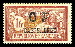 * CASTELLORIZO N°42, 1F Lie De Vin Et Olive. SUP. R.R. (signé Champion/Certificat)  Qualité: *  Cote: 1100 Euros - Neufs