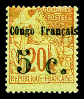 * CONGO N°3, 5c Sur 20c Brique Sur Vert, Frais, R.R. SUP (certificat)  Qualité: *  Cote: 1800 Euros - Neufs