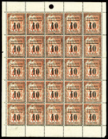 ** GUADELOUPE N°7/a/b/c/d, 10c Sur 40c Rouge-orange, Panneau De 25 Exemplaires (7 Ex*) Dont Variétés '0' Large, 'centime - Ungebraucht