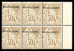 ** GUADELOUPE N°22a(D), 30c Brun Variété 'GUADELOUEP' Tenant à Normaux Dans Un Bloc De 6, Fraîcheur Postale, SUPERBE (ce - Ungebraucht