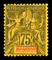 (*) REUNION N°43a, 75c Violet-noir Sur Jaune: Double 'REUNION', TTB (signé Calves/certificat)  Qualité: (*)  Cote: 440 E - Unused Stamps