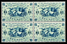 ** REUNION N°234a, 10c Bleu, Double Impression De La Valeur En Bloc De Quatre. SUP (certificat)  Qualité: **  Cote: 1056 - Unused Stamps