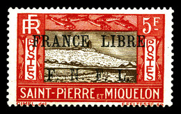 * SAINT PIERRE ET MIQUELON N°244, 5f Rouge Et Brun Surchargé 'FRANCE LIBRE'. SUP. R.R. (signé Calves/certificat)  Qualit - Used Stamps