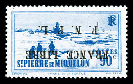 ** SAINT PIERRE ET MIQUELON N°262A, 90c Outremer SURCHARGE F.N.F.L RENVERSEE, Fraîcheur Postale, RARE Et SUPERBE (signé  - Used Stamps