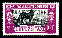 * SAINT PIERRE ET MIQUELON Taxe, N°52, 25c Violet Et Noir Surchargé. SUP (signé Calves/certificat)  Qualité: *  Cote: 50 - Gebraucht