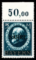 ** SARRE N°30, 5m Bleu Haut De Feuille, FRAÎCHEUR POSTALE, SUPERBE (signé Brun/Margues/certificat)   Qualité: **  Cote:  - Ungebraucht