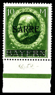 ** SARRE N°31, 10 M Vert-jaune, Bas De Feuille. SUP (signé Scheller/certificat)  Qualité: **  Cote: 470 Euros - Unused Stamps