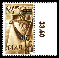 ** SARRE N°227Ab, 20f Sur 84p Sépia, Surcharge Renversée Bord De Feuille. SUP. R. (signé Scheller/certificat)  Qualité:  - Unused Stamps