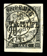 O TAHITI Taxe, N°21, 20c Noir Surchargé Obl Càd Papeete, SUP (signé Calves/certificat)  Qualité: O  Cote: 650 Euros - Used Stamps