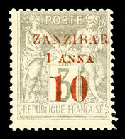 * ZANZIBAR N°13, 1 A. Et 10 Sur 3c Gris, TB (signé Calves)  Qualité: *  Cote: 210 Euros - Unused Stamps