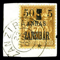 O ZANZIBAR N°59, 50c Et 5 Sur 3 A Sur 30c Sur Son Support. TTB. R.R. (signé Calves/certificat)  Qualité: O  Cote: 1400 E - Unused Stamps