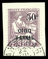 O ZANZIBAR N°66, 50c Et Cinq Sur 3a Sur 30c, Sur Son Support. TTB. R.R (signé/certificat)  Qualité: O  Cote: 1600 Euros - Ongebruikt