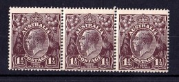 Australia 1918 King George V 11/2d Black-Brown Single Crown Strip Of 3 MNH - Variety - Ongebruikt