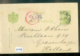 ROMANIA * HANDGESCHREVEN BRIEFKAART * KONING CARL 5 BANI GROEN * Gelopen In 1913 Van MORENI  Naar DEN HAAG  (11.407) - Covers & Documents