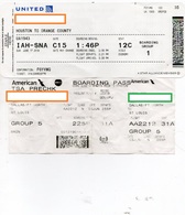 2 CARTES D'EMBARQUEMENT BOARDING PASS United & America - Carte D'imbarco