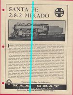 Catalogue MAX GRAY 1964 Apr Supplement Sheet SANTA FE 2-8-2 MIKADO O Scale - Customer Service Bulletin - English