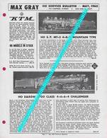 Catalogue MAX GRAY 1962 May Supplement Sheet KTM HO Models SP & D&RGW 3700 - Customer Service Bulletin - Anglais