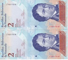 PAREJA CORRELATIVA DE VENEZUELA DE 2 BOLIVARES 31 DE ENERO DEL 2012 SIN CIRCULAR-UNCIRCULATED  (BANK NOTE) DELFIN - Venezuela