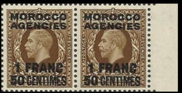 MOROCCO AGENCIES-FRENCH 1924+ 1Sh Bb. OVPT:1F40c PAIR MARG. - Morocco Agencies / Tangier (...-1958)