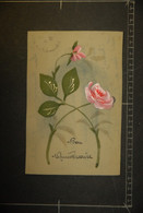 CP, Carte En Celluloid Ajout Decoupi Fleurs Peinte A La Main Bon Anniversaire - Cartoline Porcellana