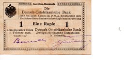 Interims - Banknote  Deutsch - Ostafrikanische Bank   Eine Rupie ( 1916 )rare - Otros & Sin Clasificación