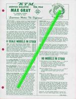 Catalogue MAX GRAY 1962  Feb Supplement Sheet O & HO KTM Models In Stock - Customer Service Bulletin - Anglais