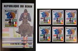 BENIN 1999 GRAND PRIX HIPPISME CHEVAUX PFERD HORSE HORSES FULL SET MICHEL Mi 1223 /8 1228 +BF BLOC SHEET 55 RARE MNH **. - Chevaux