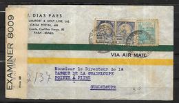 Brésil 1918  Lettre   Recommandée  Censurée   Vers La Banque De La Guadeloupe à Point à Pitre - Covers & Documents