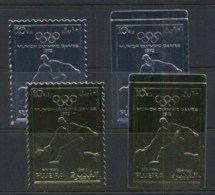 Fujeira 1972 Mi#1279-1280A&B Summer Olympics Munich, Tennis, Gold & Silver Foil Embossed Perf & IMPERF MUH - Fujeira