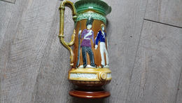 Antique Sandford Pottery Majolica Pitcher Crimean War Jug Military In Relief 1860 Pichet - Staffordshire