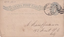 CANADA 1882 ENTIER POSTAL CARTE DE TORONTO - 1860-1899 Règne De Victoria