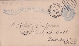 CANADA  1883  ENTIER POSTAL CARTE DE MONTREAL - 1860-1899 Victoria