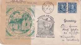 CANADA  1937 LETTRE ILLUSTREE  DE FORT ST.JOHN 1ER VOL FORT ST.JOHN -  GOLD BAR - Lettres & Documents