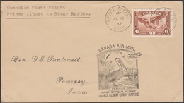 Canada 1938. Lettre Par Courrier Aérien. Premier Vol. Prince Albert à Destination De Stony Rapids. Pélican Et Hydravion - Pelikane